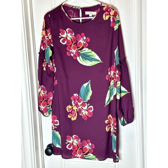 Ann Taylor Loft purple floral long sleeve dress size Small - Picture 2 of 8